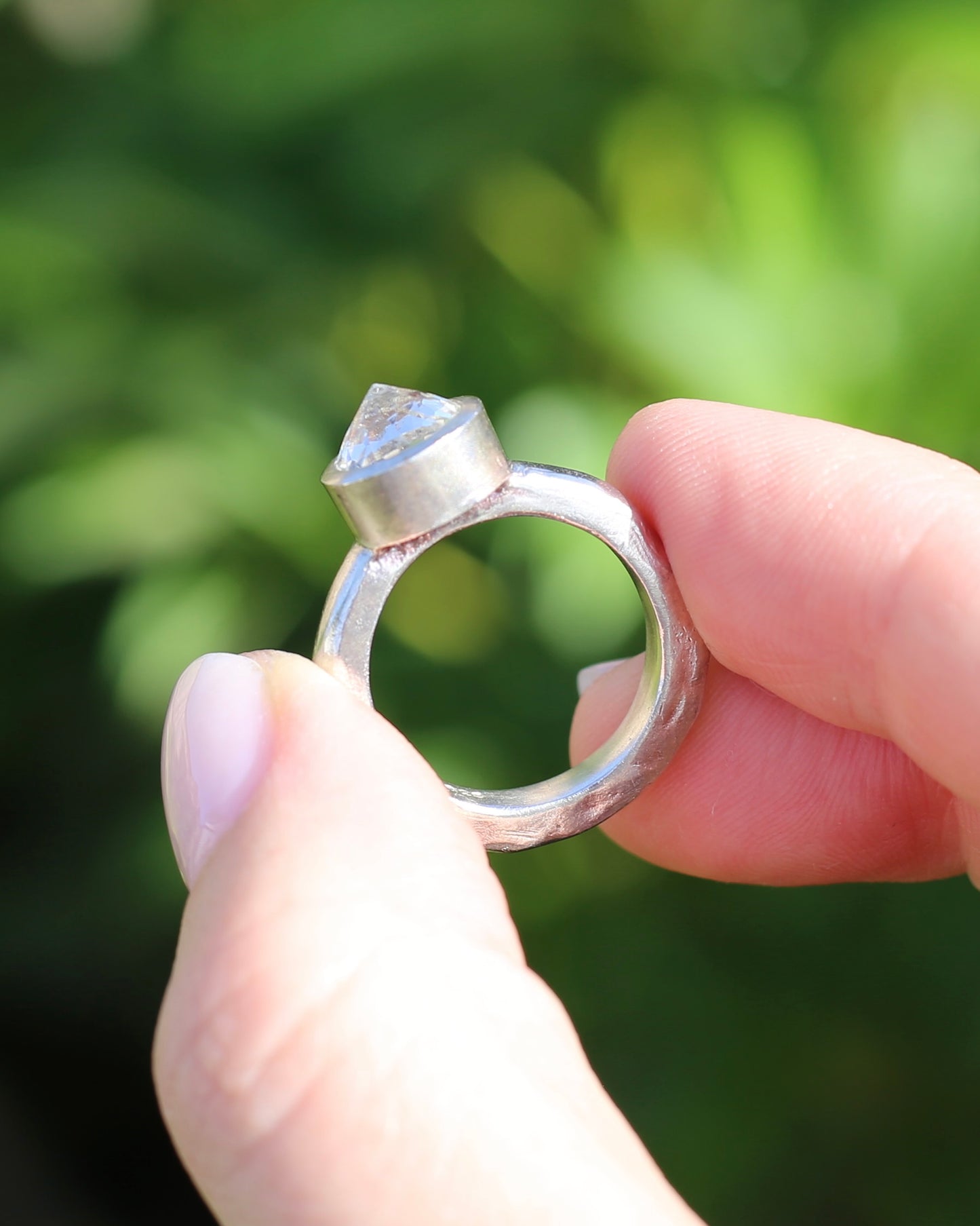 Bjorg Jewellery Inverse Set White Spinel Ring, Chunky Handmade Sterling Silver, size 6.5 or just under N
