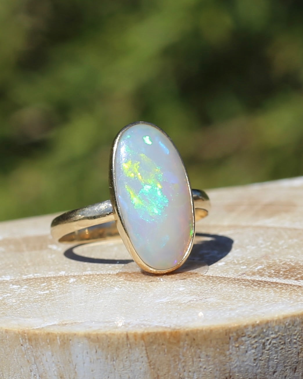 Crystal Opal Cabochon, Low Profile, in Bezel Set 9ct Yellow Gold, size T1/2 or 9.75