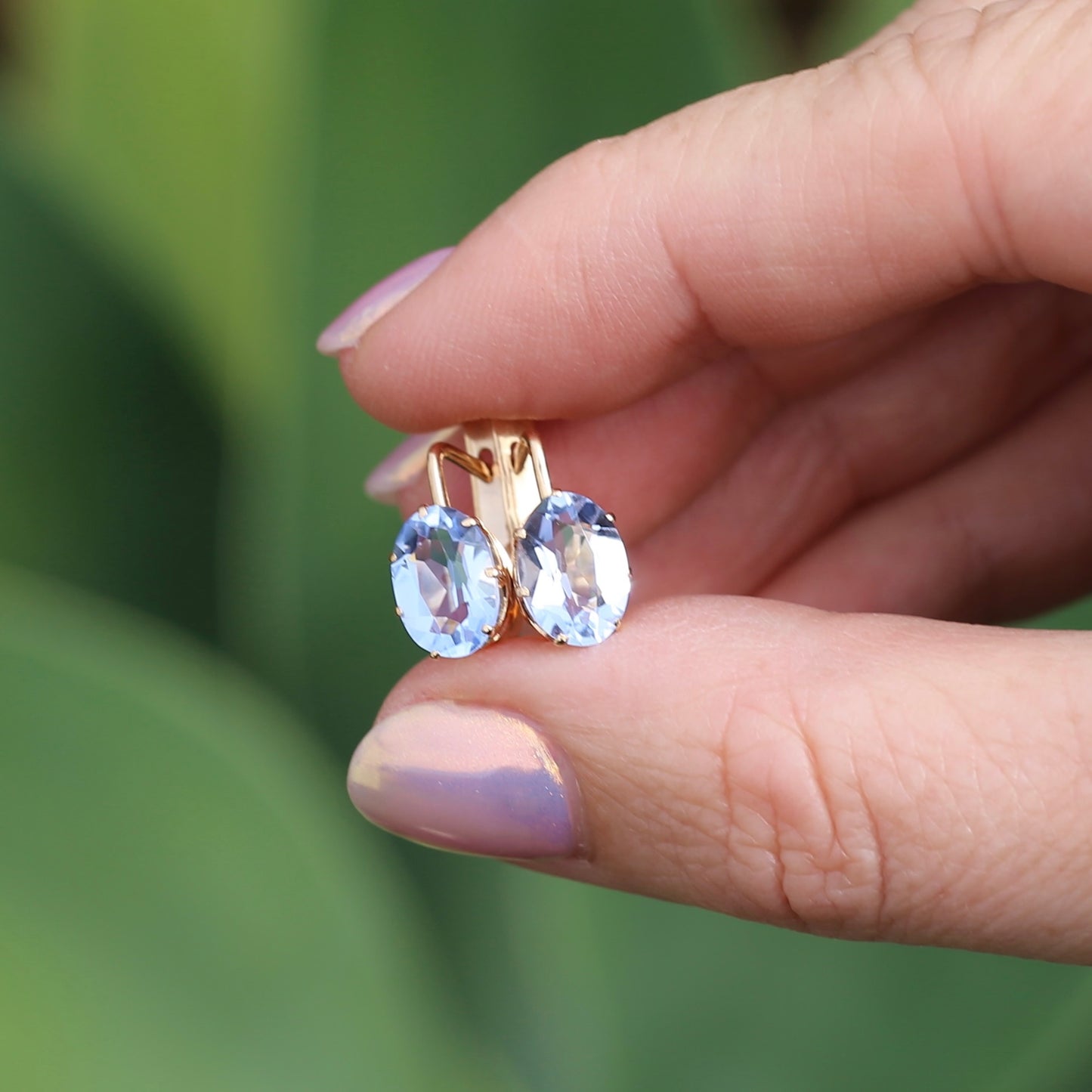 Vintage Russian Pale Lilac Blue Spinel Earrings with Lever Backs, 14ct Rosey Gold, 3.03g