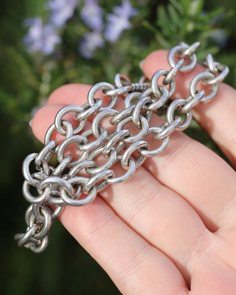 Vintage Chunky Oval Cable Chain with Textured Clasp, Sterling Silver, 42cm or 16.5inches, 50.7g