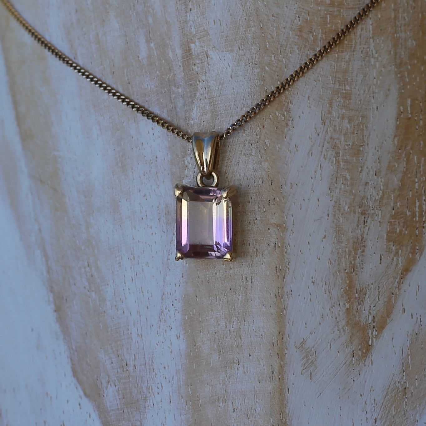 Emerald Cut Ametrine Pendant, 9ct Yellow Gold, 1.92g