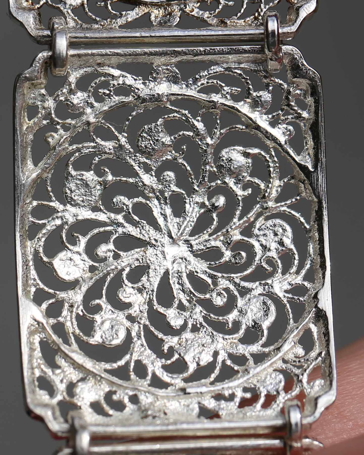 Vintage Filigree 835 Silver Bracelet with Safety Clasp, 835 European Silver, 20.75g, 7.5 inches or 19cm