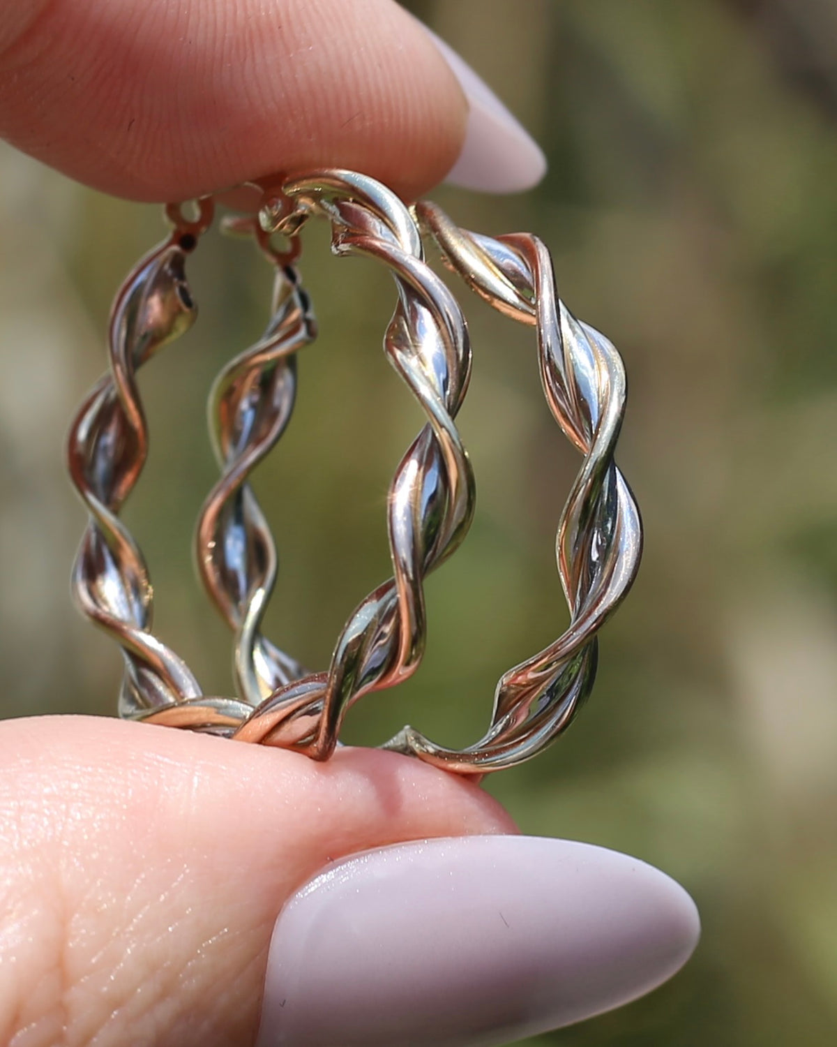 Tri-Colour Gold Twisted Hoop Earrings, 9ct Rose, Yellow and White Gold, 27.75mm, 2.73g