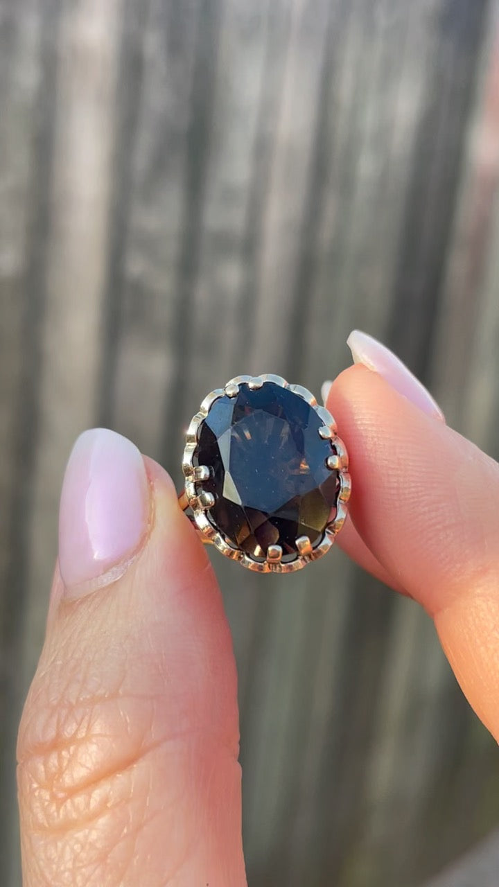 Gorgeous 1973 7.5ct Smoky Quartz Cocktail Ring, size N or 6.75