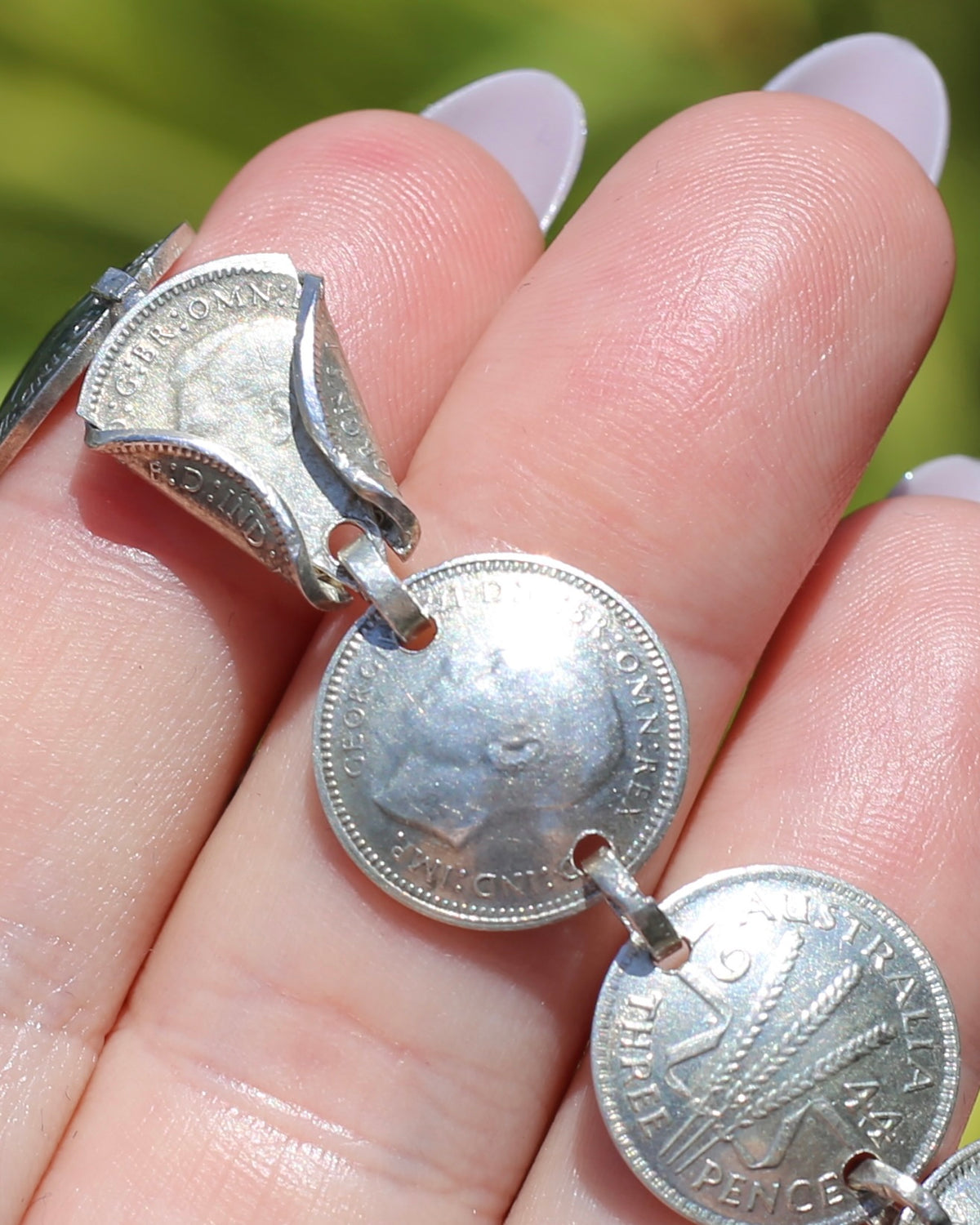 WWII Lucky Sixpence and Threepence Bracelet - coins 1938, 1942, 1943, 1944, 92.5% silver, 17.5cm or just under 7 inches, 19.83g