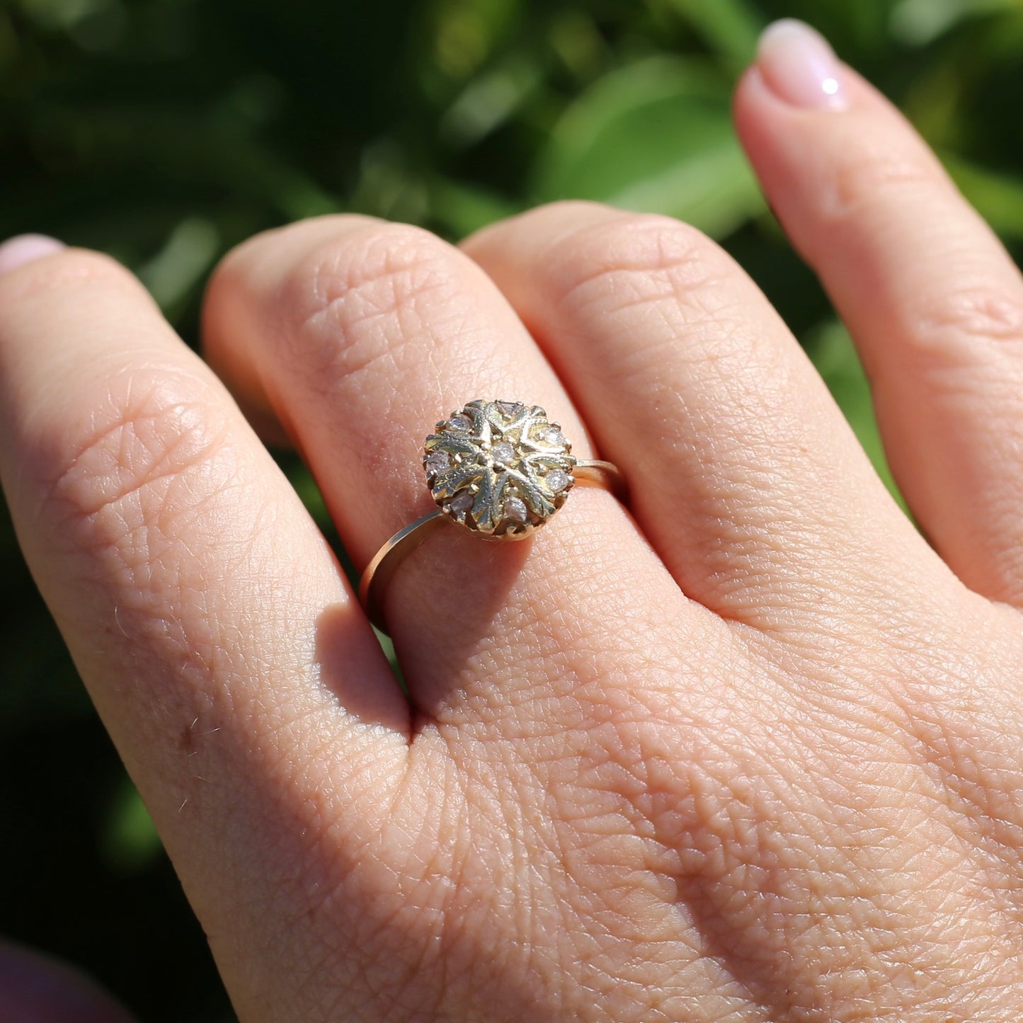 Rustic Handmade Likely Victorian Rose and Table Cut Diamond & Quartz Ring, approx 12ct Yellow Gold, size T or 9.5