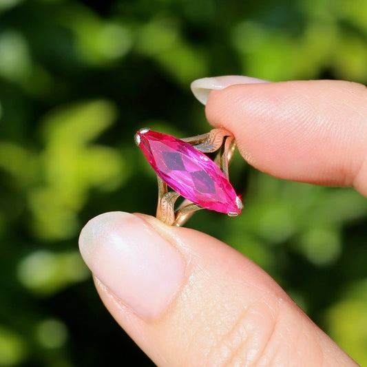 Mid Century Russian Synthetic Ruby Ring, 14ct Rosey Gold, size L1/2 or 6