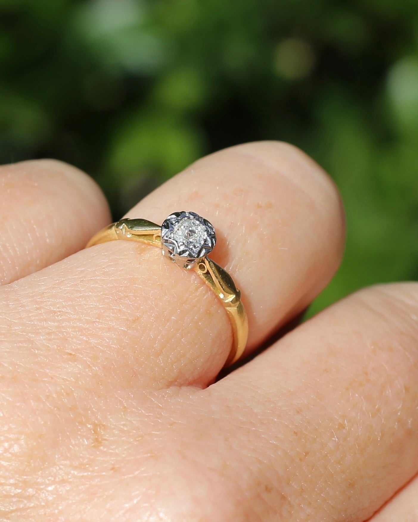 Circa 1930s Old Cut Solitaire, 18ct Yellow Gold and Diamond, size 7 or N1/2