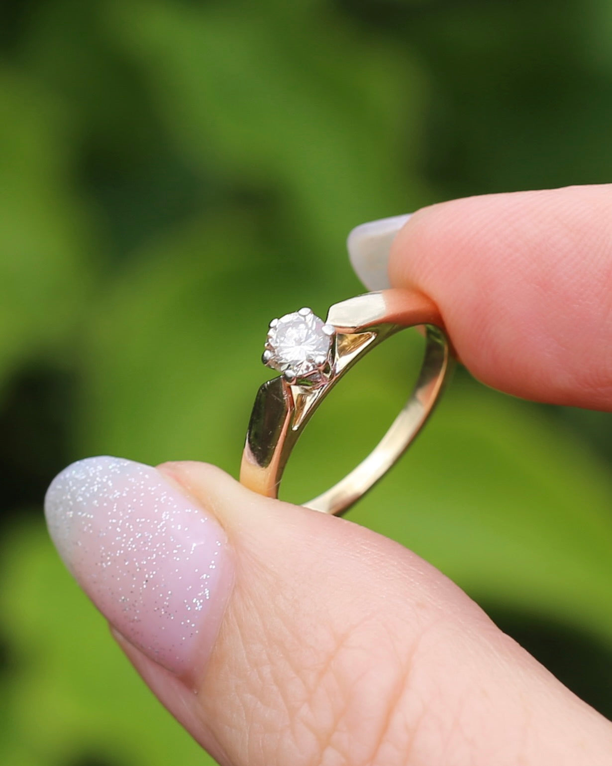 0.35ct Natural Champagne Diamond Solitaire, 9ct Yellow Gold (with white gold setting), size L or 5.75, 2.72g