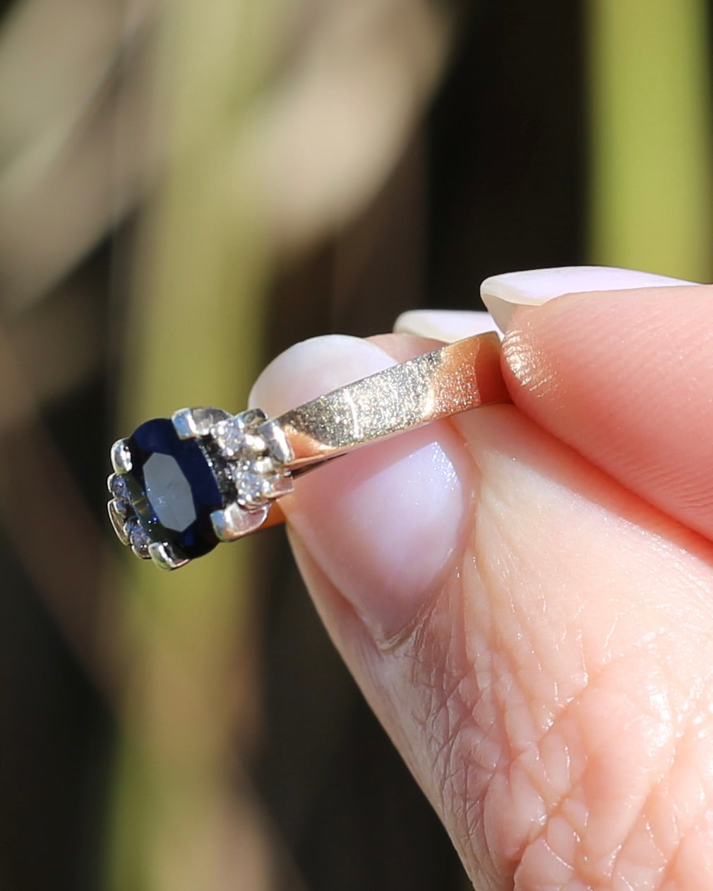Circa 1970s Natural Sapphire and Diamond Ring, 9ct Yellow and White Gold, size M or 6.25, 4.19g