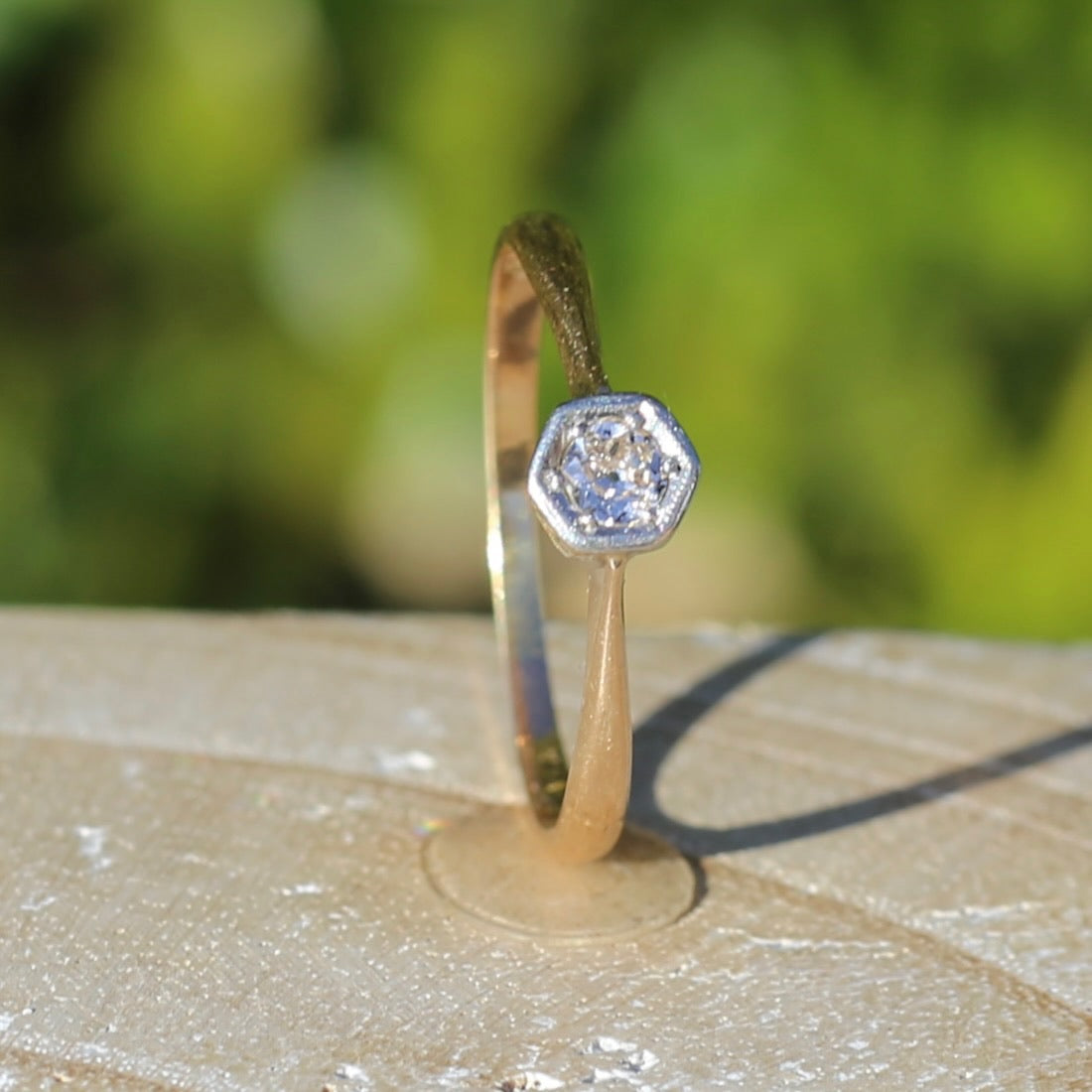 Early Australian Old Cut Diamond Solitaire by H. G. Rogers, 18ct White and Yellow Gold, size 9.5 or just over S1/2