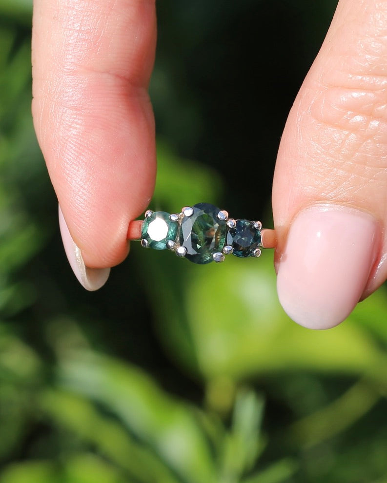 2.38ct Australian Sapphire Trilogy, Sterling Silver, size N1/2 or 7, 3.6g