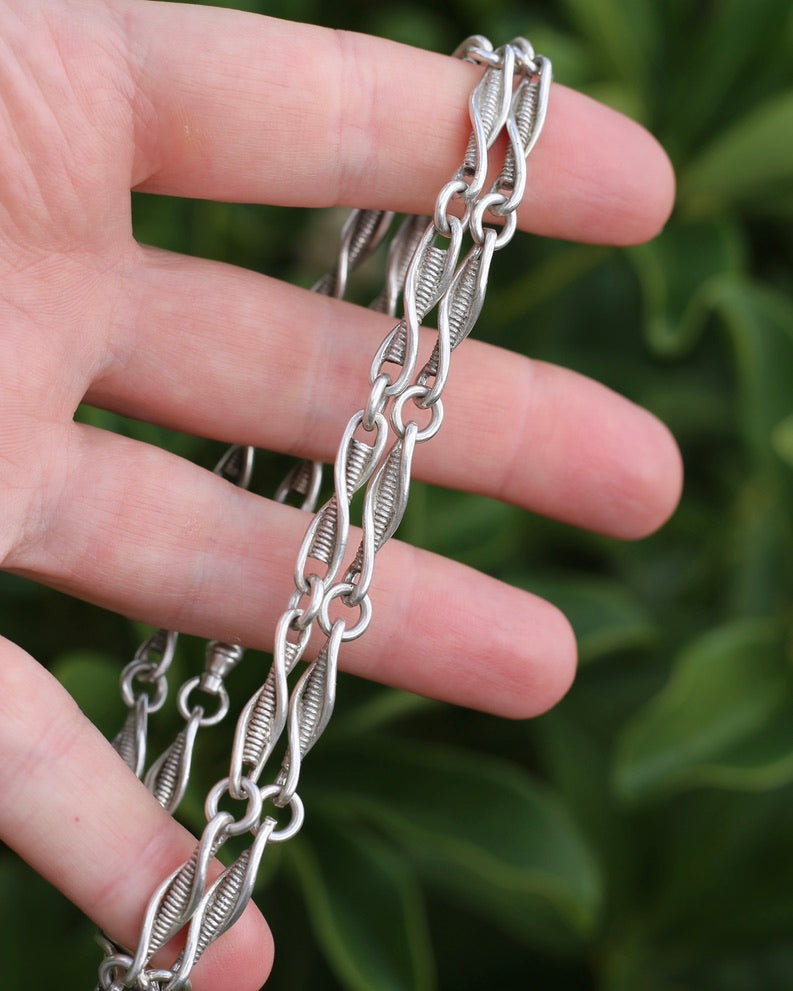 Vintage/ Vintique Fancy Link Single Swivel Albert Clasp Chain, Sterling Silver, 52cm or 20.5 inches, 30.0g