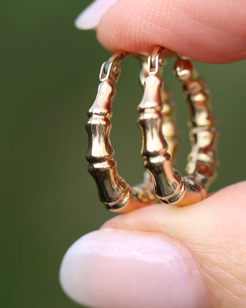 Italian Made UnoAErre Bamboo Earrings, 9ct Yellow Gold, 18mm, 1.27g