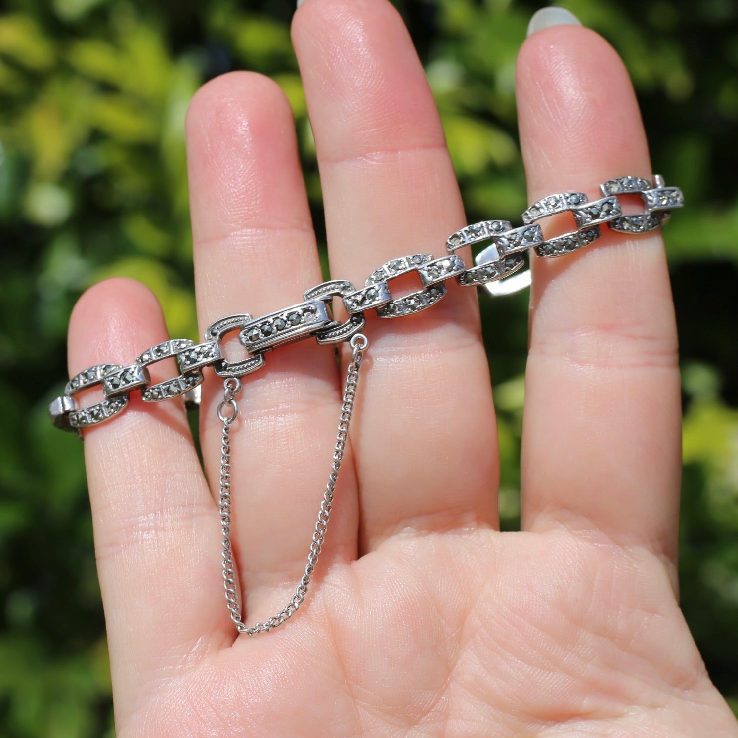 Marcasite Bracelet in 925 Sterling Silver Vintage Handmade 7.5 Inch discount