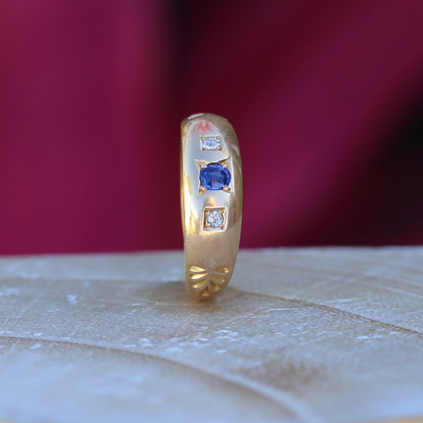 1896 Old Cut Sapphire and Diamond Gypsy Set Ring, 18ct Yellow Gold, size N or 6.75