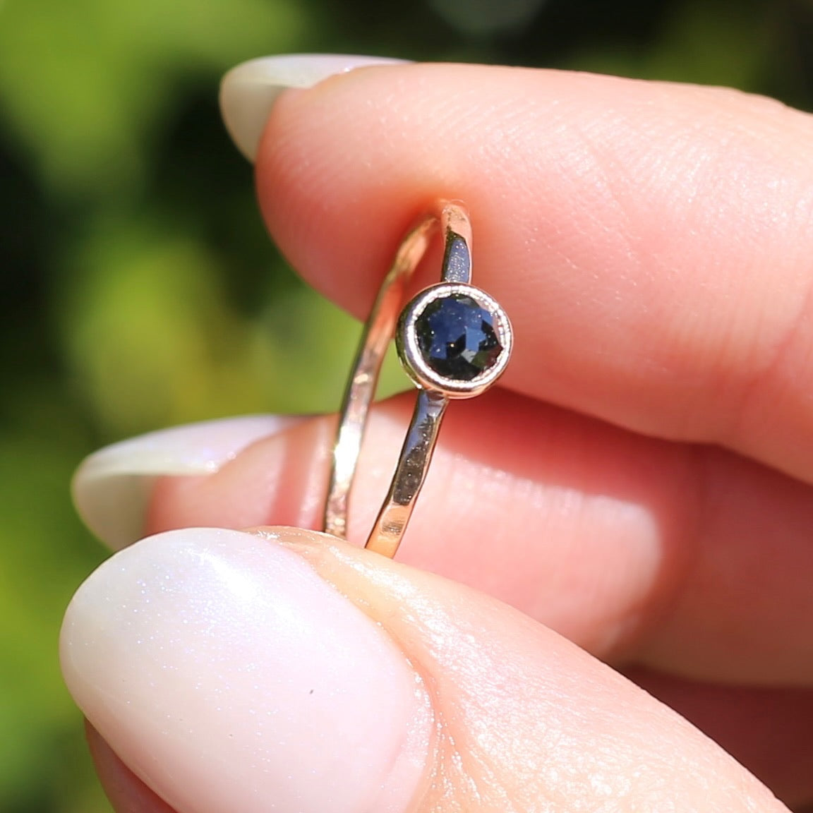 Rose Cut Black Diamond/ Moissanite Ring, 14ct Rose Gold, size 6 or L1/2