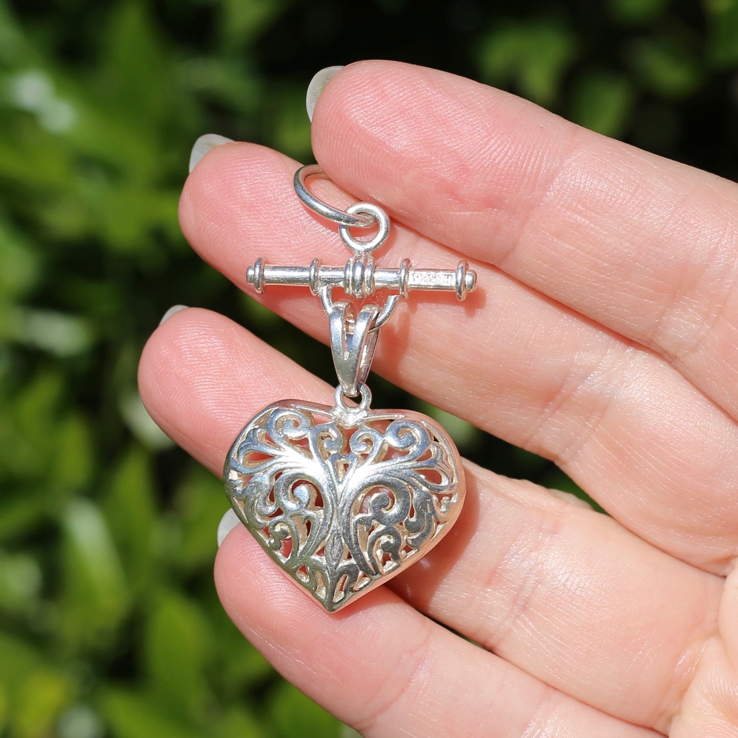 Modern Filigree Heart Fob with T-bar, 7.79g