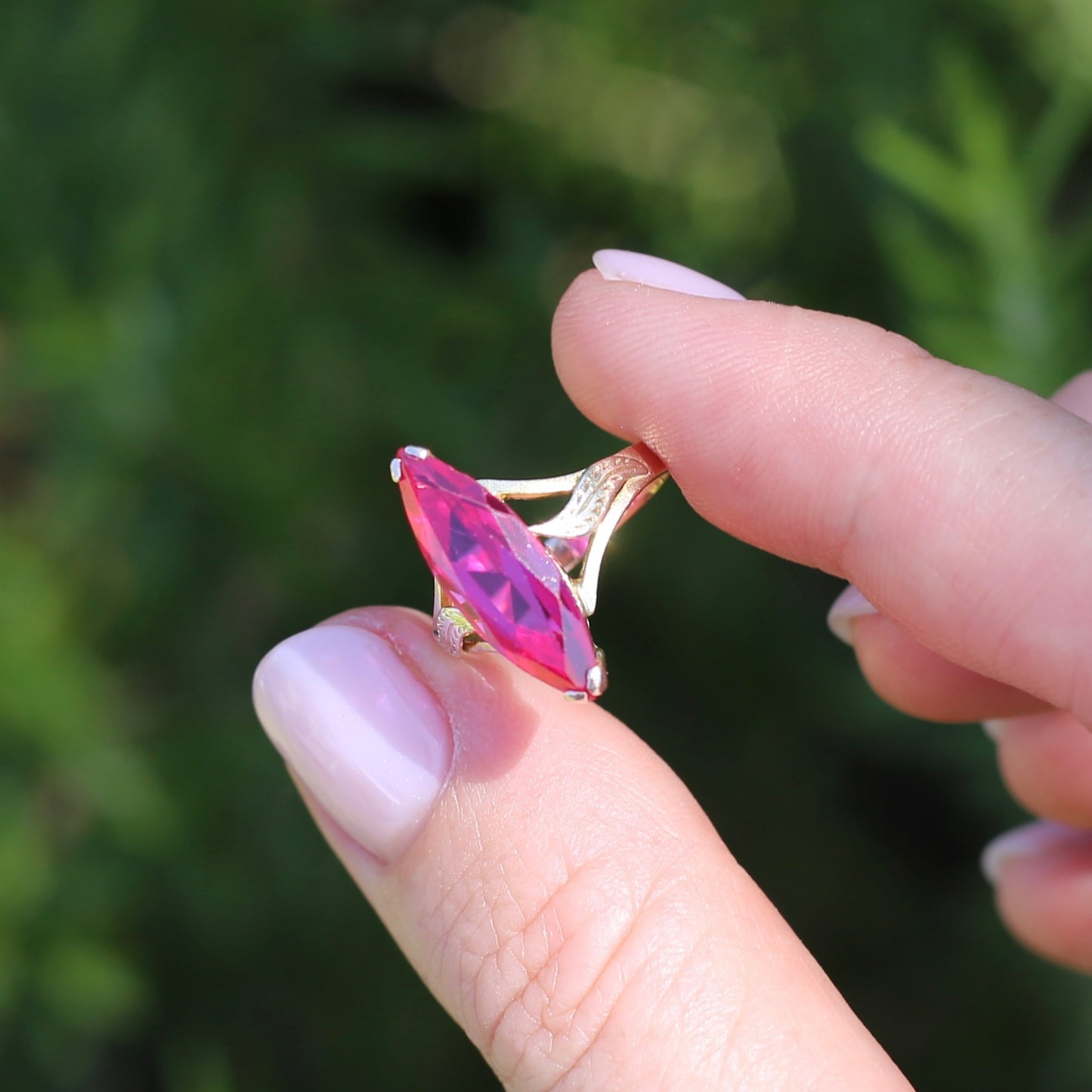 Mid Century Russian Synthetic Ruby Ring, 14ct Rosey Gold, size L1/2 or 6