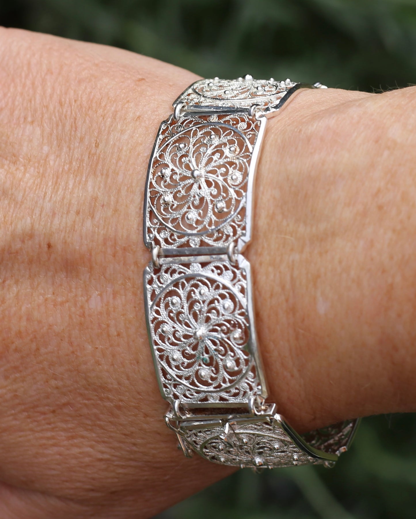 Vintage Filigree 835 Silver Bracelet with Safety Clasp, 835 European Silver, 20.75g, 7.5 inches or 19cm