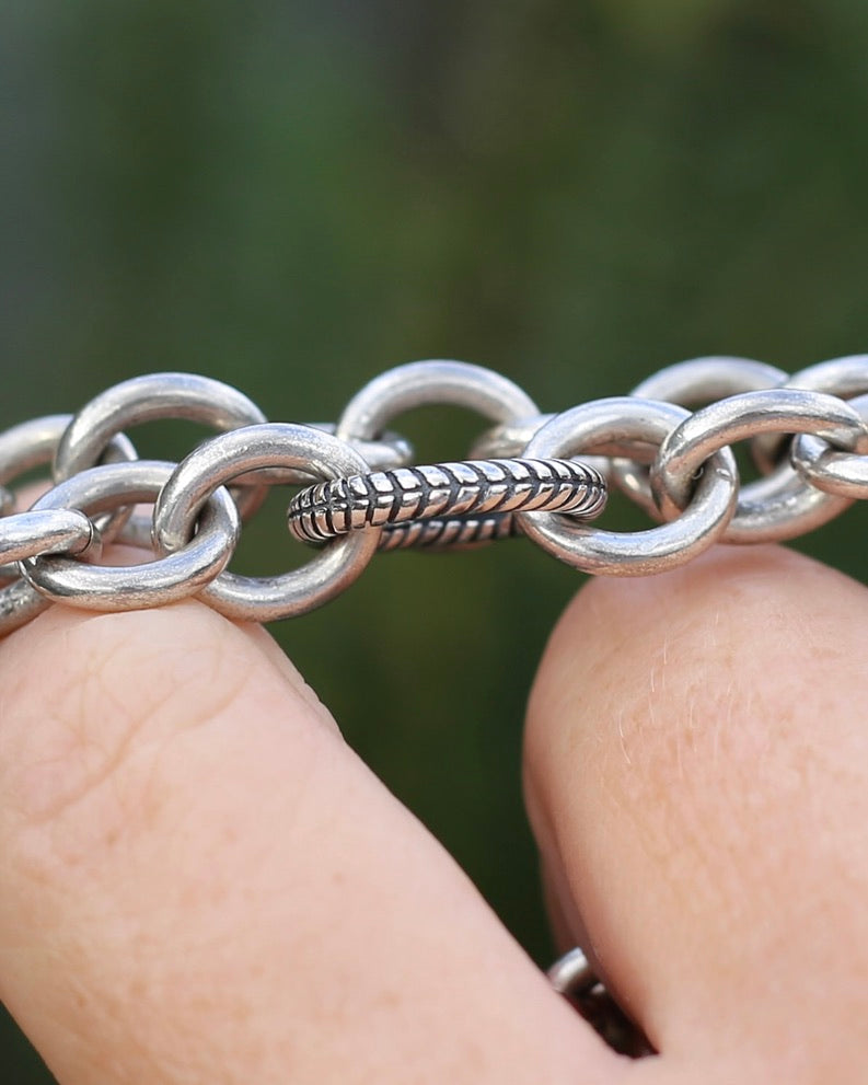 Vintage Chunky Oval Cable Chain with Textured Clasp, Sterling Silver, 42cm or 16.5inches, 50.7g
