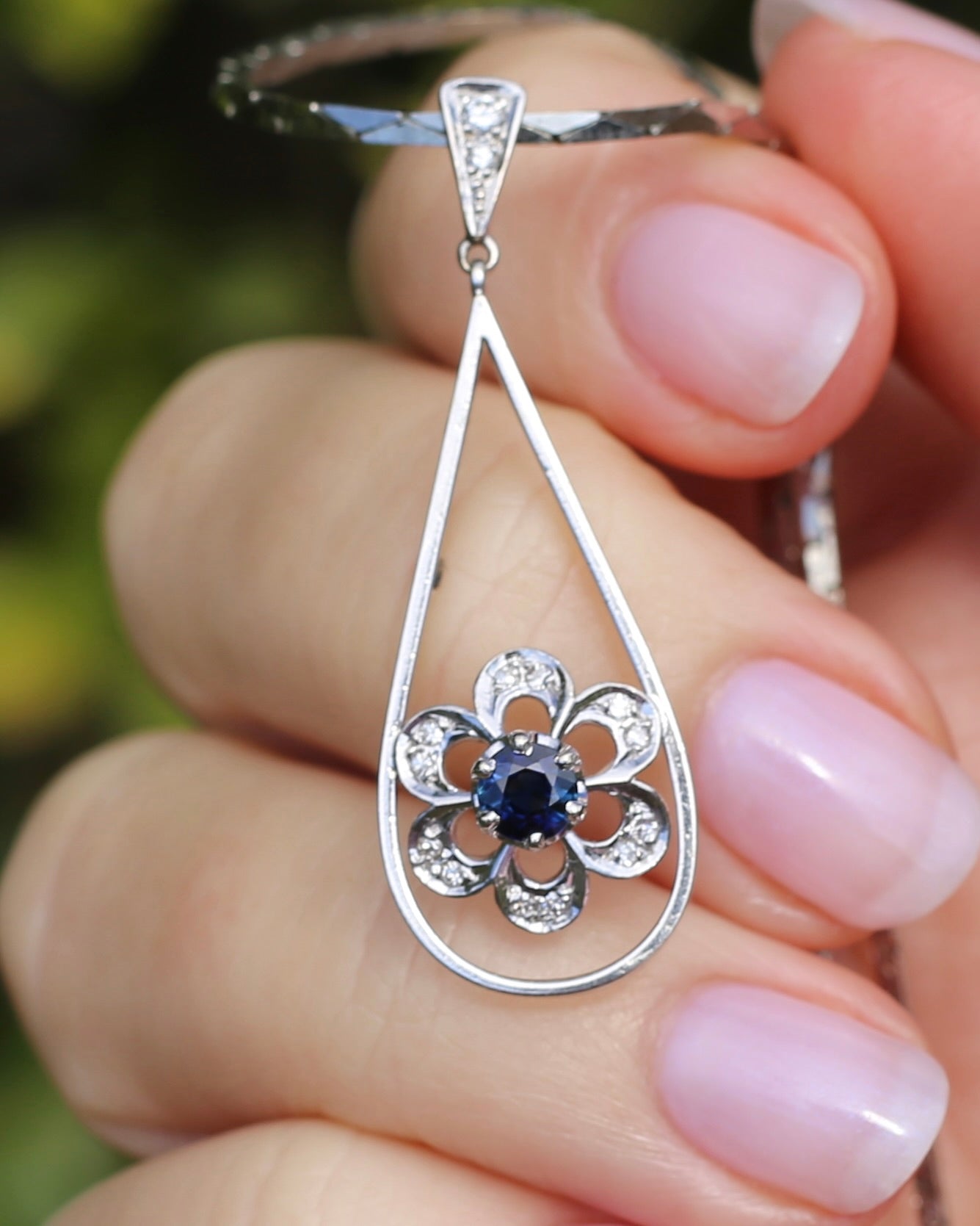 Vintage Natural Sapphire and Diamond Pendant, 18ct White Gold, 2.64g