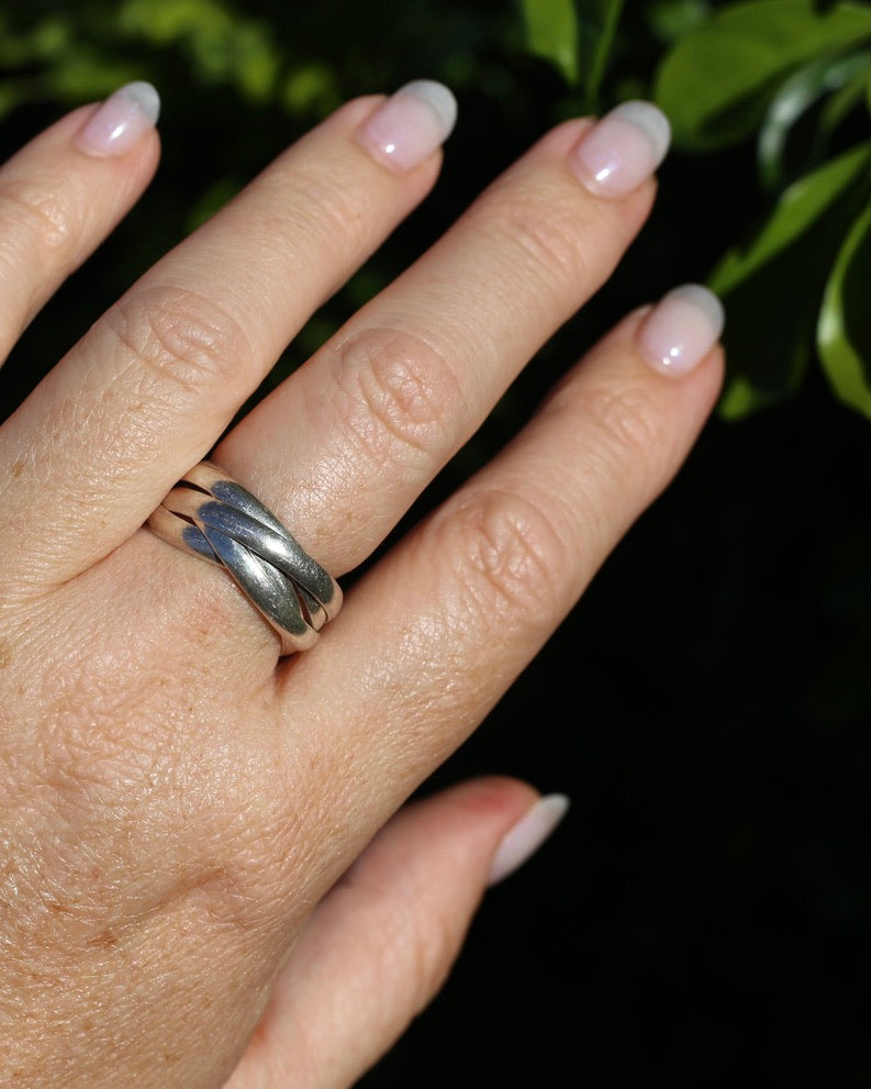 5 Ring Russian Wedding Ring, Sterling Silver, Size T1/2 or 9.75, 5.95g