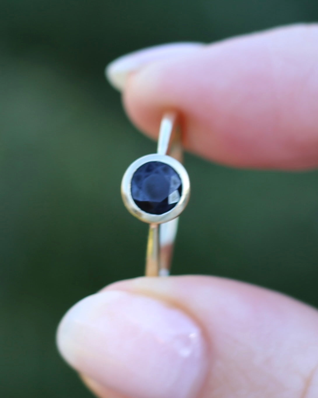 Bezel Set Opaque Navy Sapphire, 9ct Yellow Gold, size O or 7.25