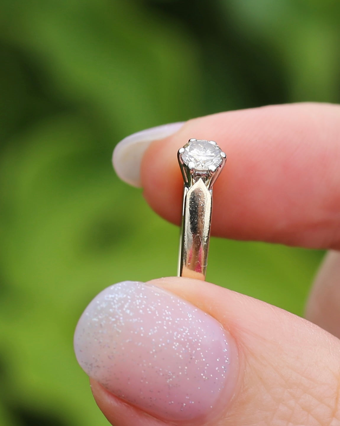 0.35ct Natural Champagne Diamond Solitaire, 9ct Yellow Gold (with white gold setting), size L or 5.75, 2.72g