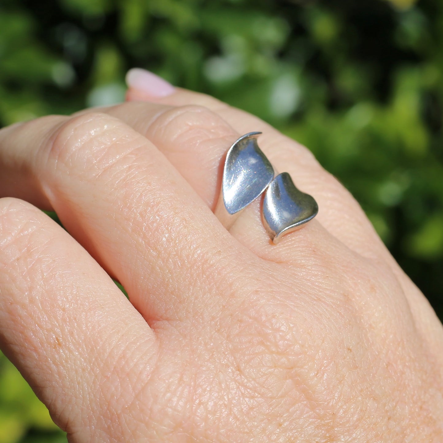 Two leaf Silver Ring, Sterling Silver, sizeable