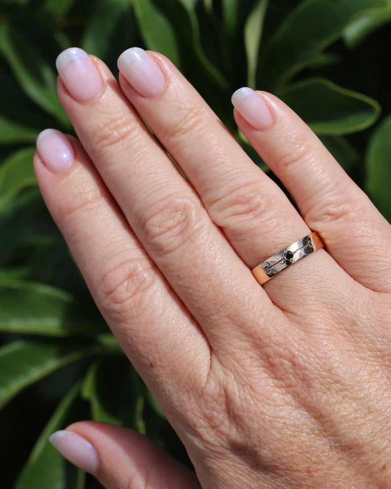 Black and Champagne Set Diamond Band, 9ct Rose Gold, size 8.5 or just over Q1/2 - fits more like a Q or just under 8.25, 3.0g