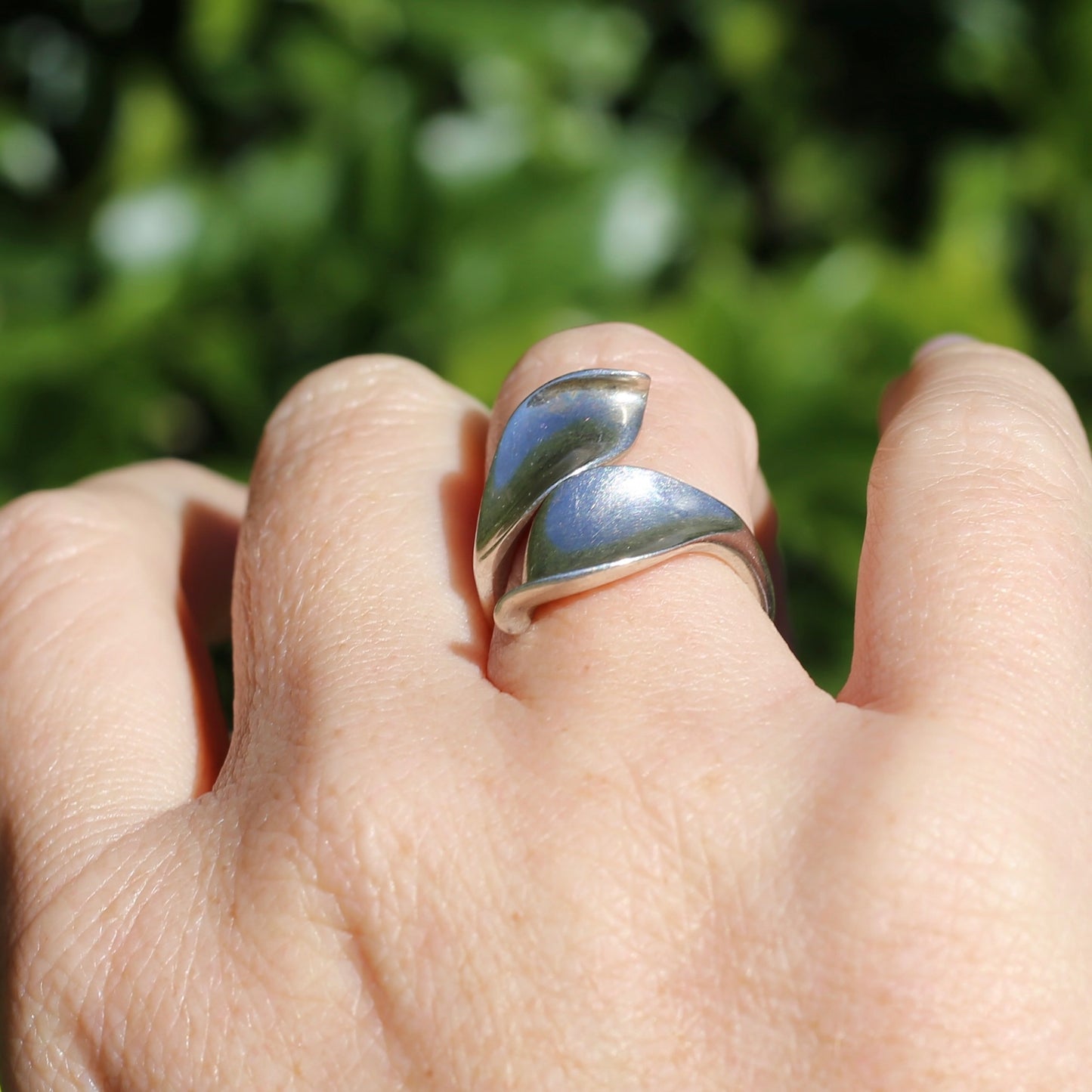 Two leaf Silver Ring, Sterling Silver, sizeable