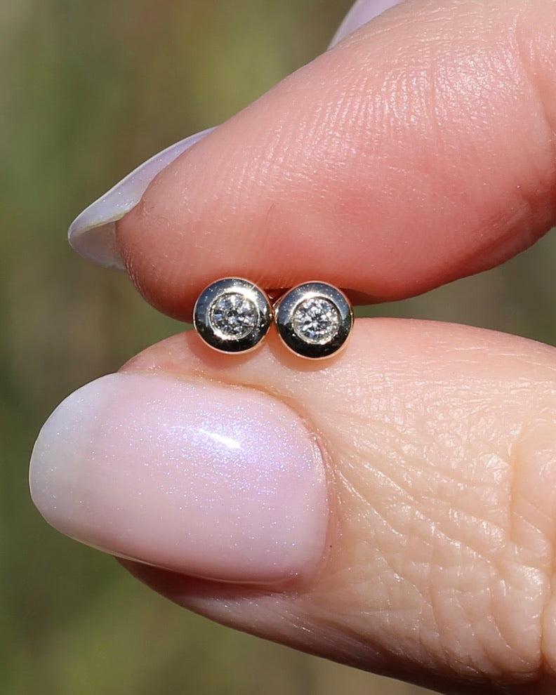 0.15ct Bezel Set Natural Diamond Studs, 9ct Yellow Gold, 0.85g