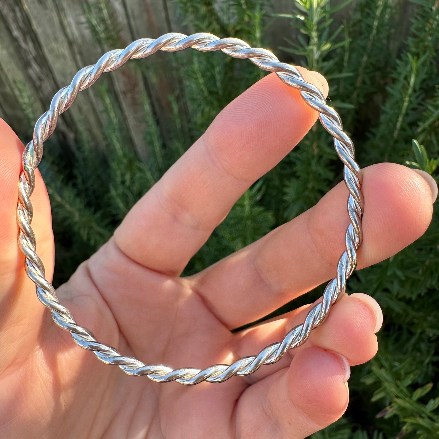 Twisted Silver Bangle, Round, 64mm, 12.7g