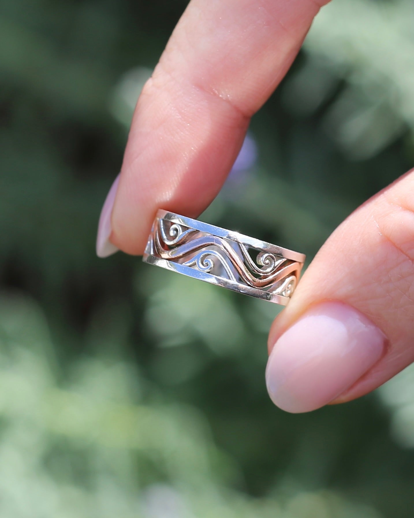 Silver and Rose Gold Filigree Swirl Band, Sterling Silver and 9ct Rose Gold, size P or 7.5 (fits more like an O)