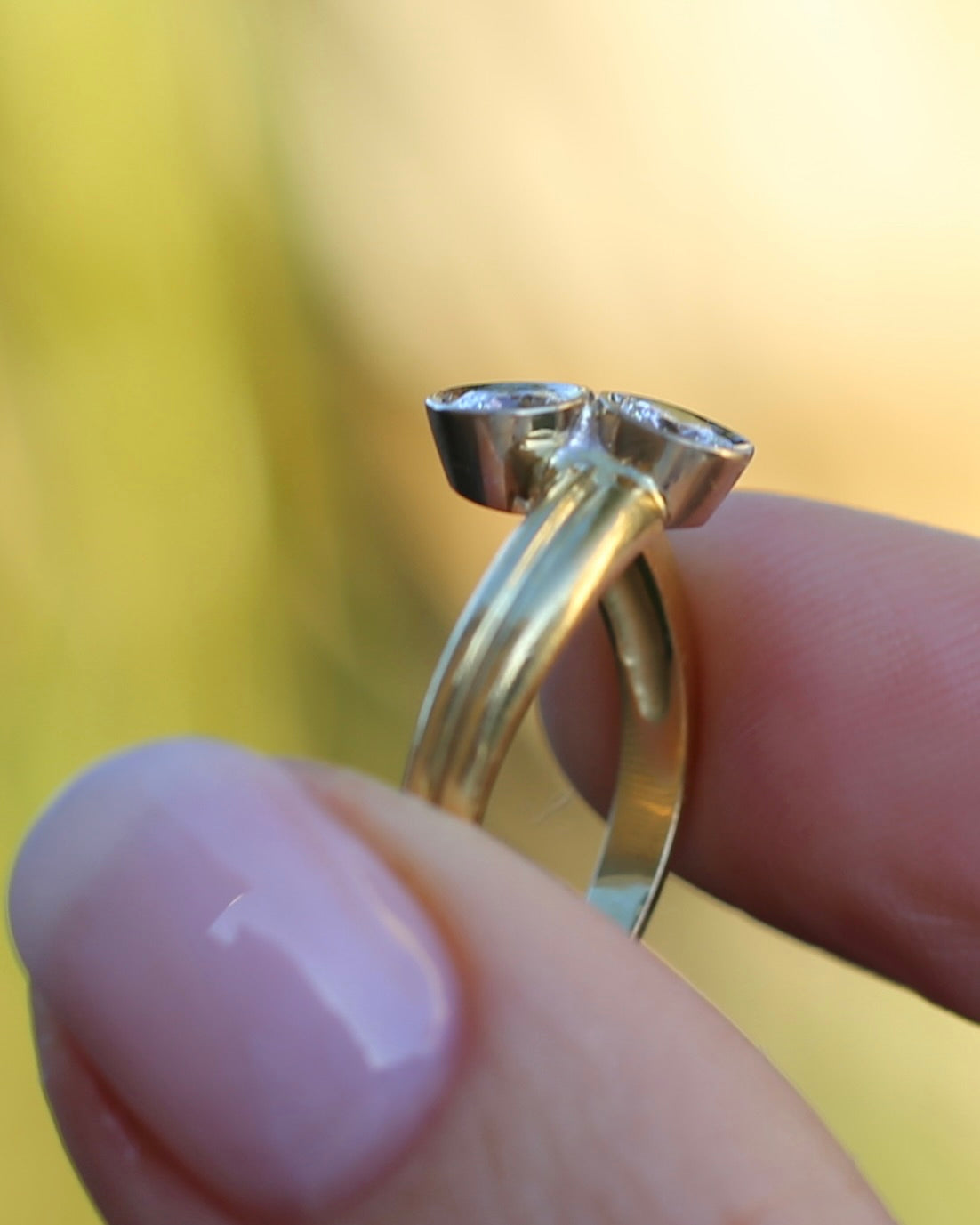 Vintage Toi Et Moi Two Stone Natural Diamond Ring, 18ct Yellow and White Gold Ring, size P1/2 or just over 7.75, 4.42g, with valuation