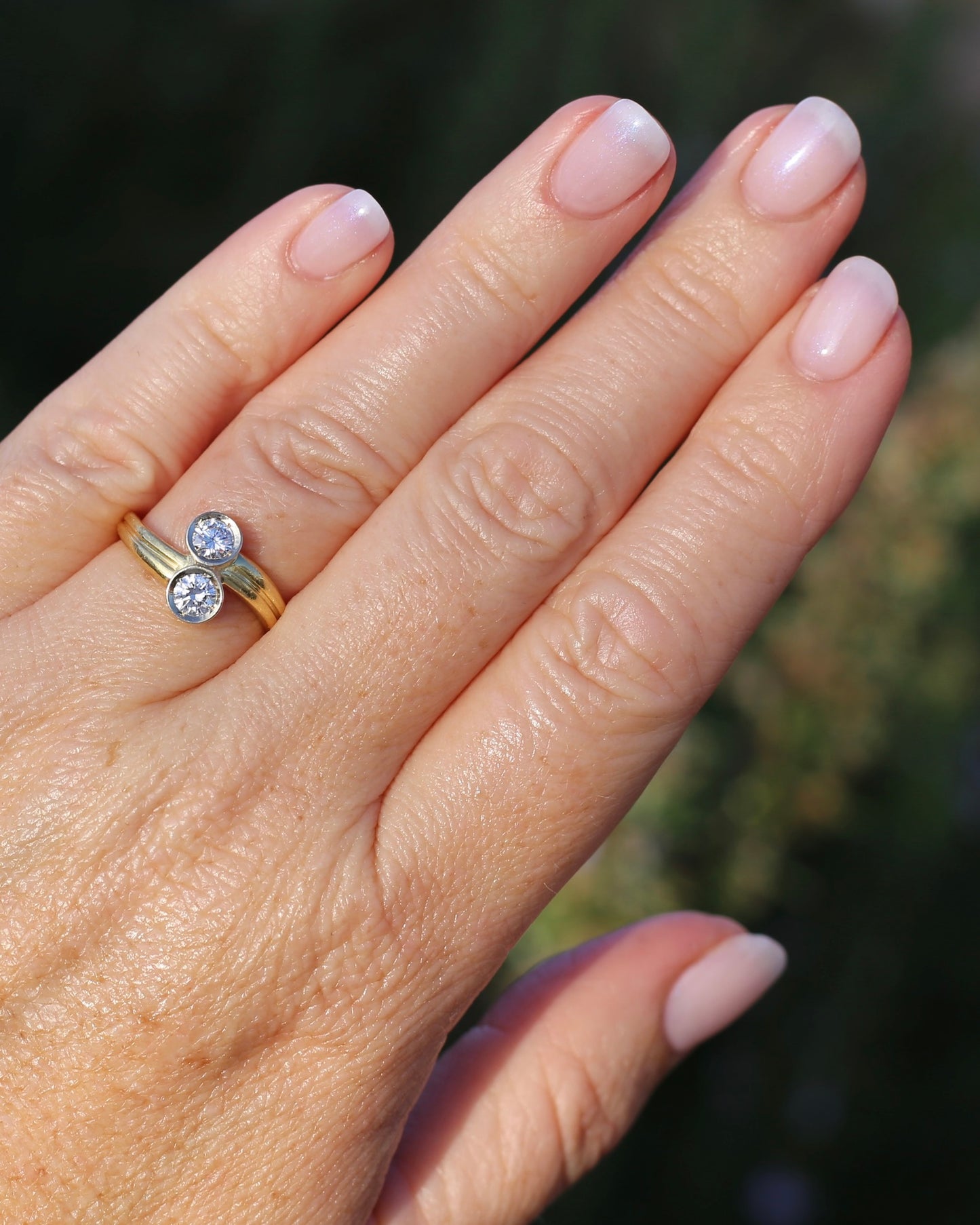 Vintage Toi Et Moi Two Stone Natural Diamond Ring, 18ct Yellow and White Gold Ring, size P1/2 or just over 7.75, 4.42g, with valuation