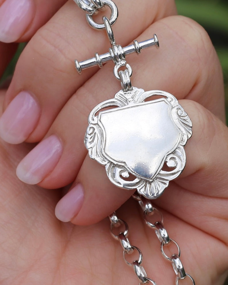 Vintage (likely Australian) Belcher Chain With Double Swivel Albert Clasps, T-bar and Fob, Sterling Silver, 47cm or 18.5 inches, 22.9g