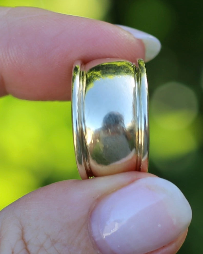 Chunky 12.8mm Domed Ring, 9ct Yellow Gold, size P1/2 or 8 (fits more like O1/2), 5.66g