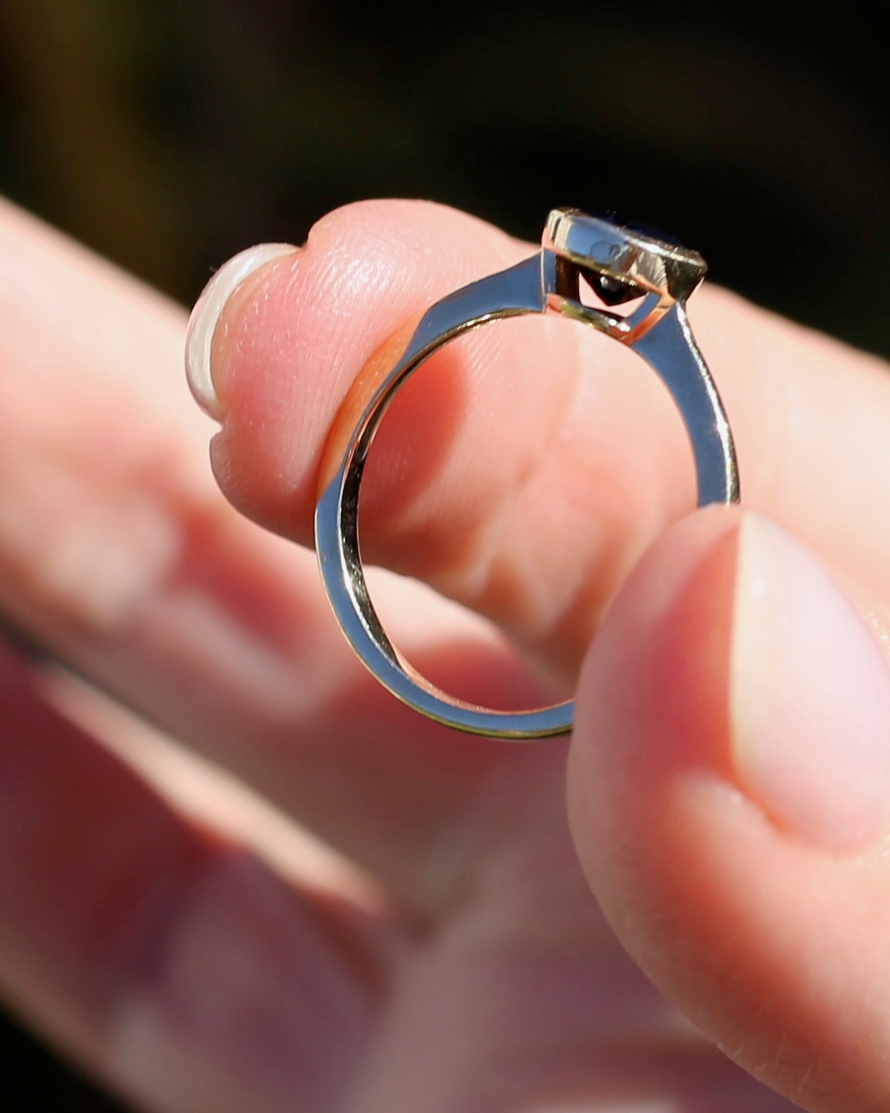 Bezel Set Opaque Navy Sapphire, 9ct Yellow Gold, size O or 7.25