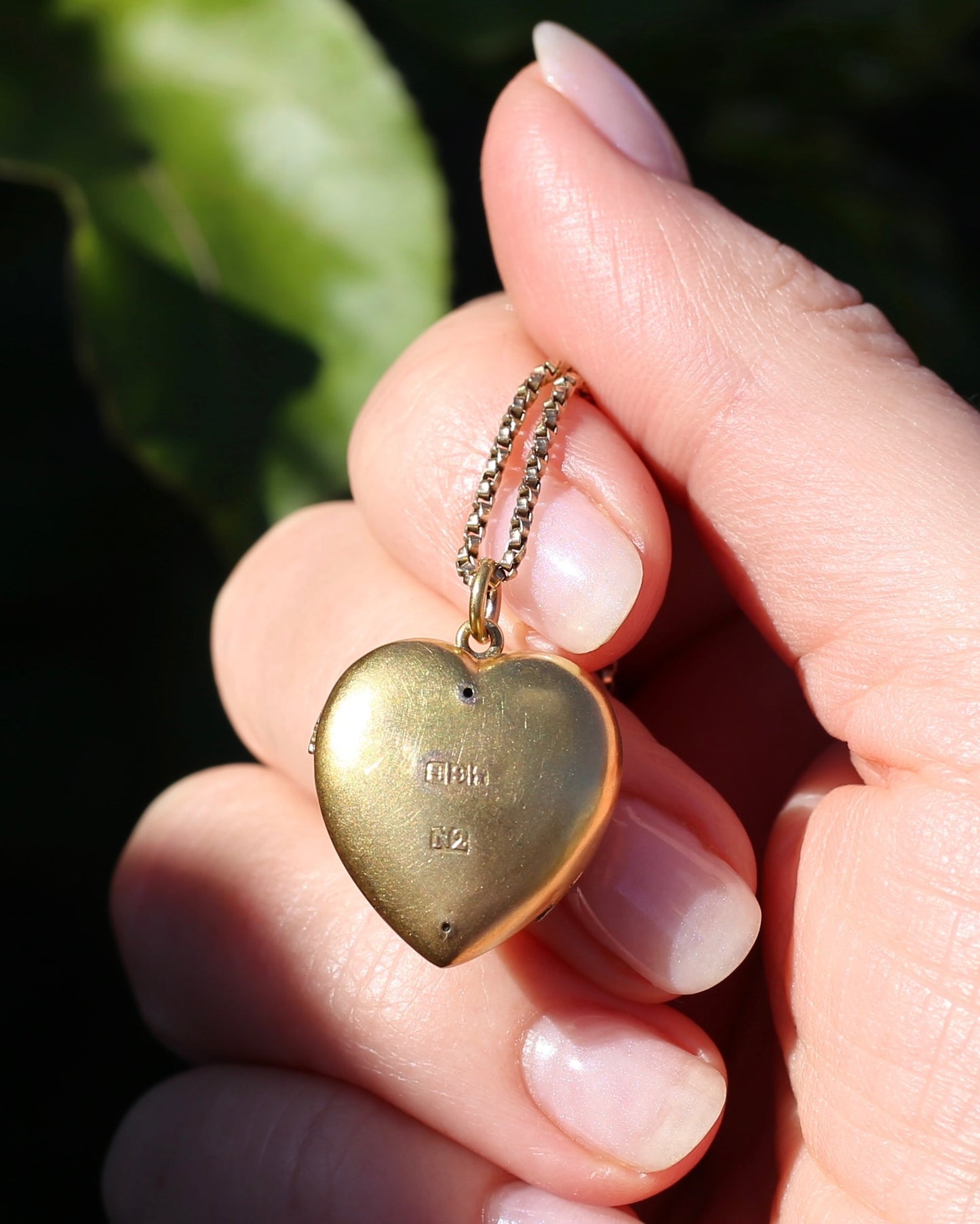 Early Australian Aronson & Co Puffy Heart set Pendant with Pearl and Green Gems, 9ct Yellow Gold, 2.59g