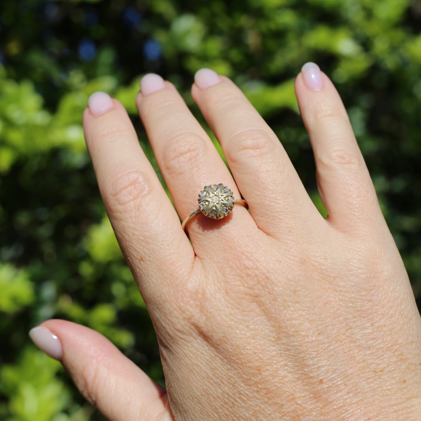 Rustic Handmade Likely Victorian Rose and Table Cut Diamond & Quartz Ring, approx 12ct Yellow Gold, size T or 9.5