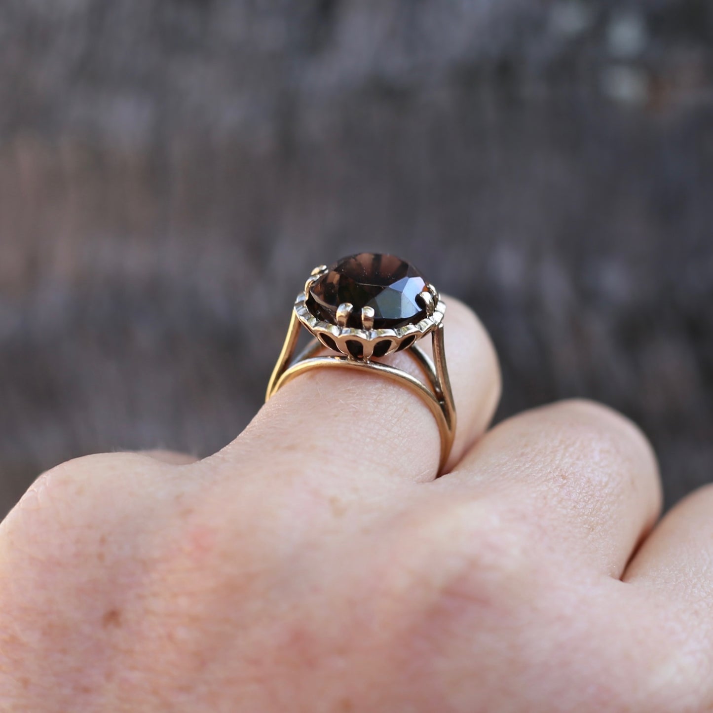 Gorgeous 1973 7.5ct Smoky Quartz Cocktail Ring, size N or 6.75