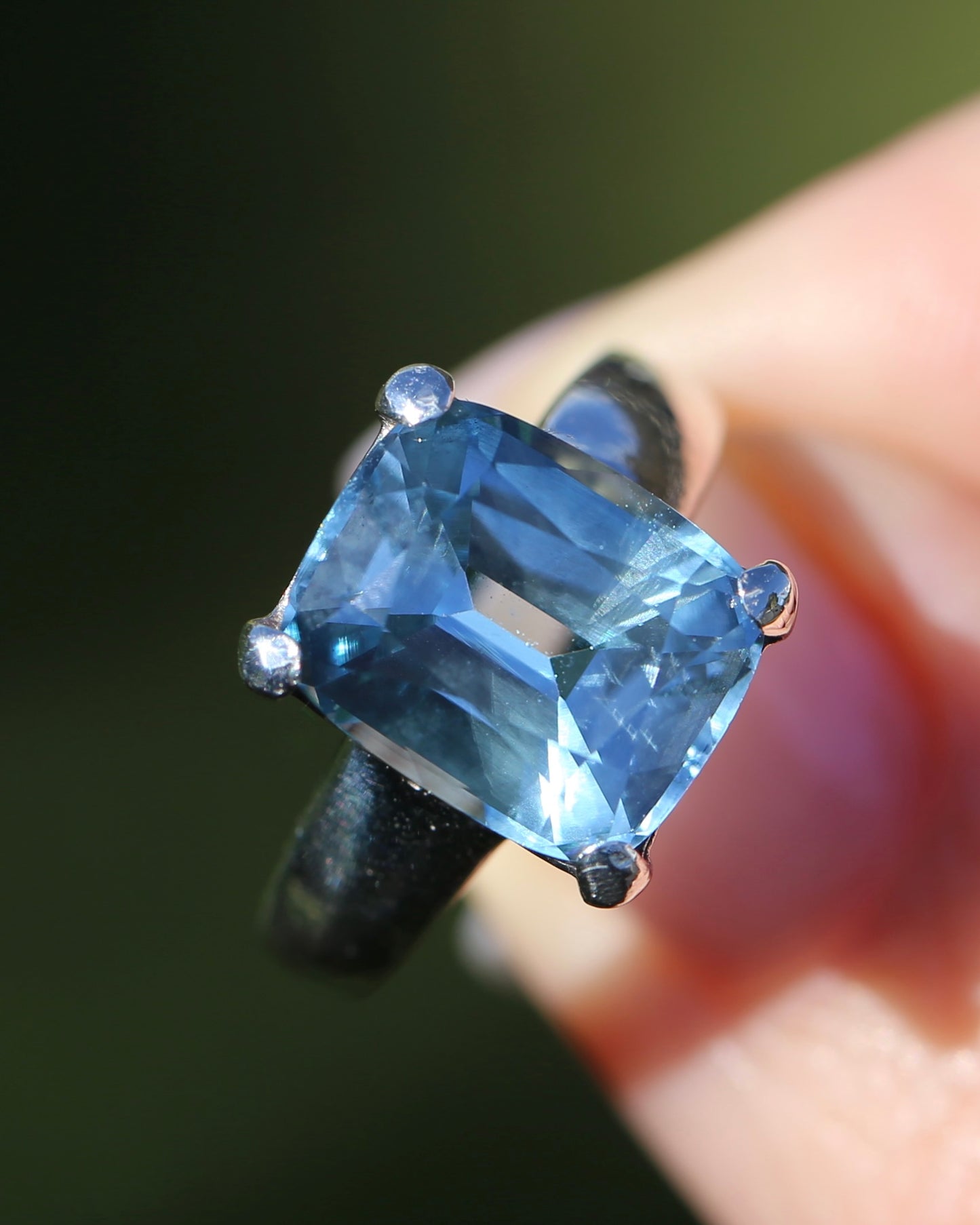 5ct Cushion Cut Natural Blue Topaz Ring, Sterling Silver, size N or 6.75, 5.02g