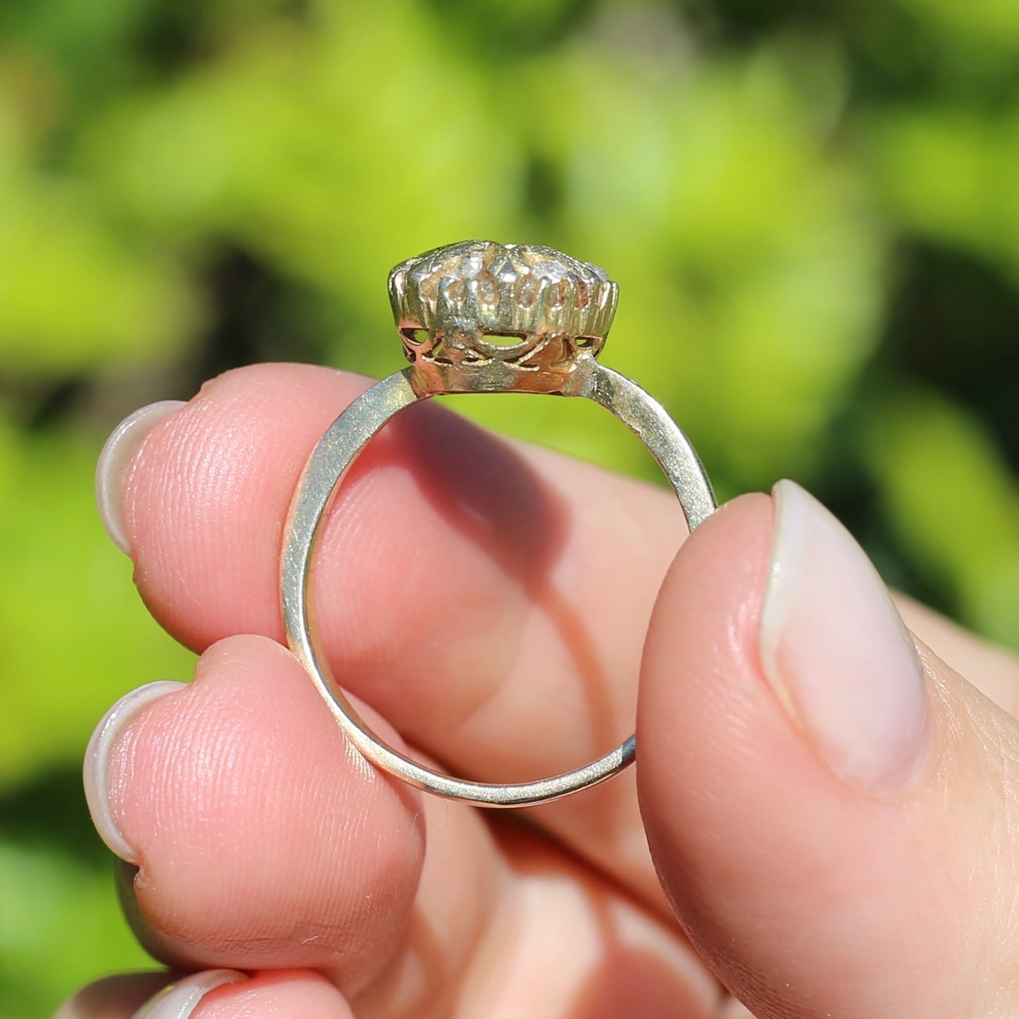 Rustic Handmade Likely Victorian Rose and Table Cut Diamond & Quartz Ring, approx 12ct Yellow Gold, size T or 9.5