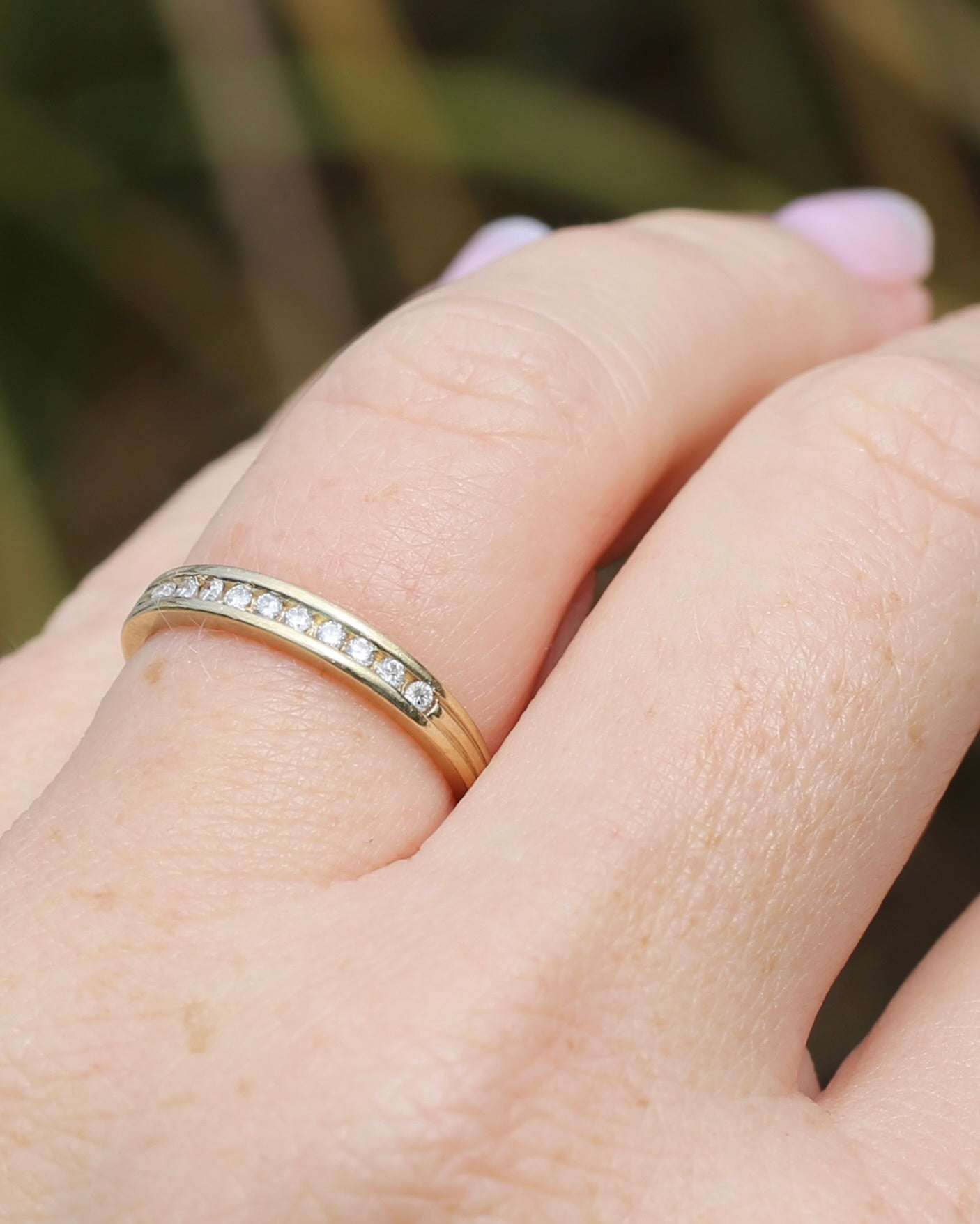 0.2ct Channel Set Natural Diamond Band, 9ct Yellow Gold, size P or just over 7.5, 1.78g