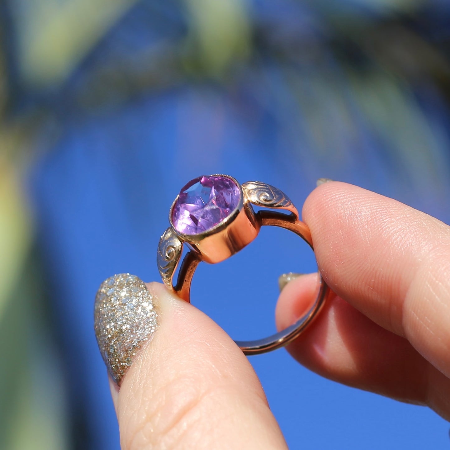 7ct Colour Change Sapphire Russian Cocktail Ring 1960s-1970s, 14ct Rose Gold, size Q or 8.25