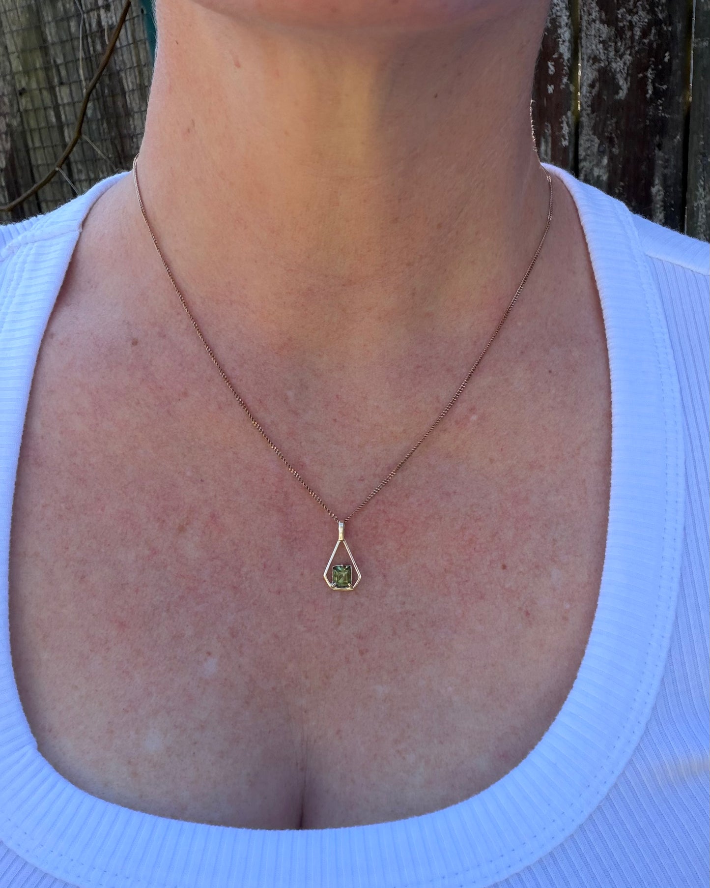 Modified Carre Cut Unheated Green Natural Sapphire in Handmade Vintage Pendant, 9ct Yellow Gold, 0.78g