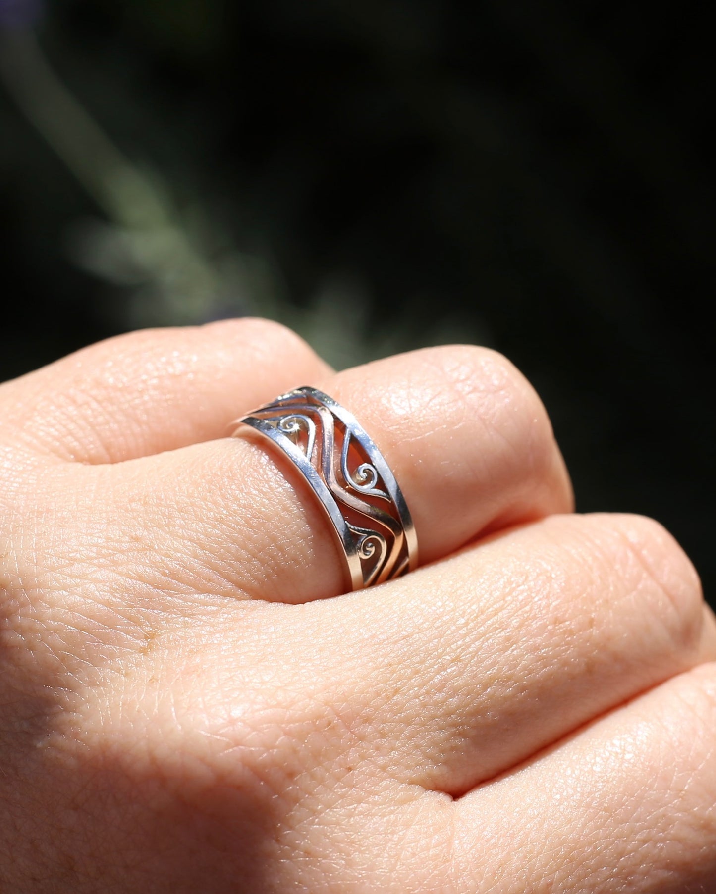 Silver and Rose Gold Filigree Swirl Band, Sterling Silver and 9ct Rose Gold, size P or 7.5 (fits more like an O)