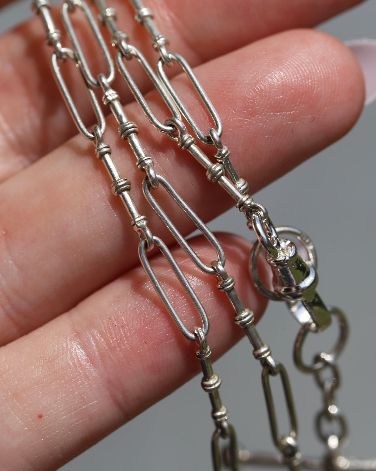 Delicate Trombone and Fancy Link Necklace with Albert Clasp and Detachable T-bar, Sterling Silver, 46cm or just over 18 inches, 10.83g